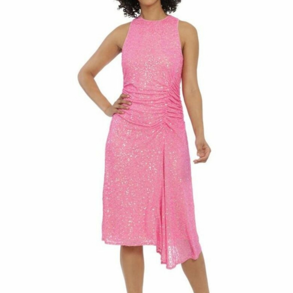 Maggy London Pink Ruched Long Semi-Formal Cocktail and Party Dress NWT
